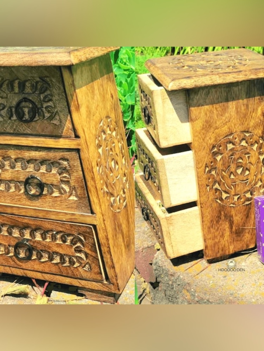 Celtic Triquetra Wood Herb Cupboard Apothecary Drawers Altar Chest Box